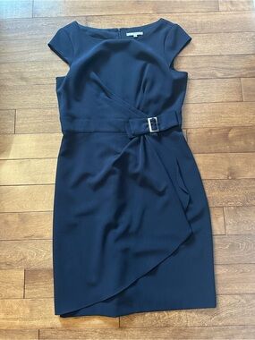 Women’s Studio One Navy Sheath Dress with Belt Detail